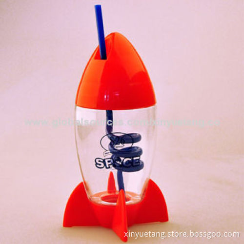 Eco-friendly Kids' Water Bottle with Rocket Shaped, PP Top and Bottom
